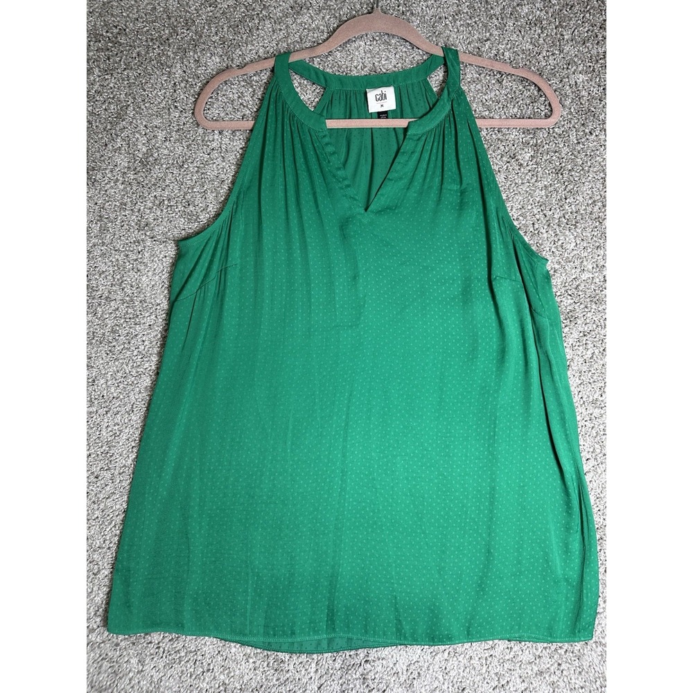 Cabi Green Sleeveless Blouse Medium‎ Textured Dot Split Neck Top